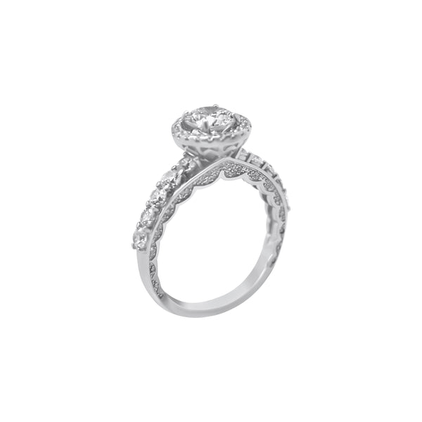 Sterling Silver Moissanite Engagement Ring featuring 1.20ct (7mm) Round Brilliant Cut Center Stone with Round Halo