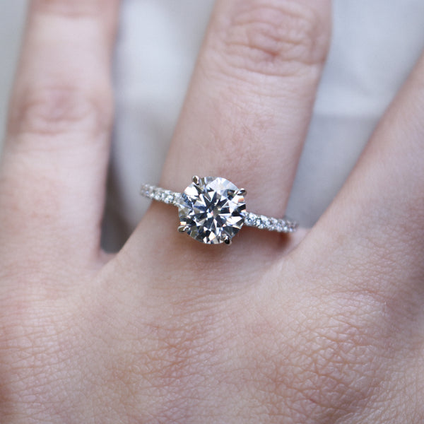 Sterling Silver Moissanite Engagement Ring featuring 2.00ct (8.0MM) Round Brilliant Cut Center