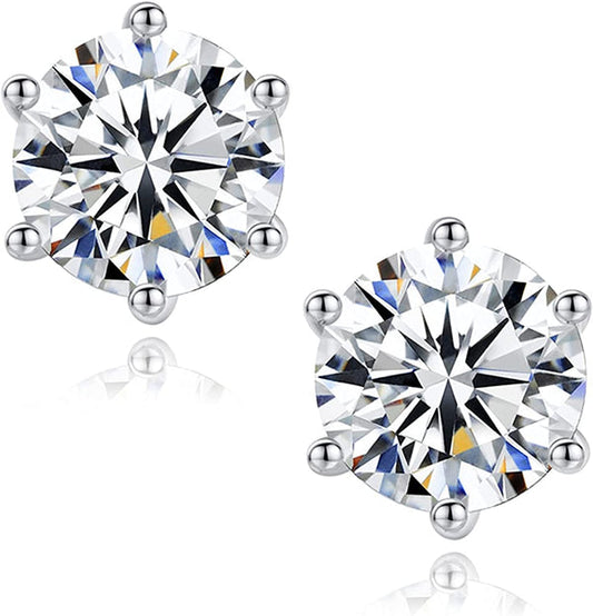 Sterling Silver Certified Moissanite Stud Earrings with Screwbacks