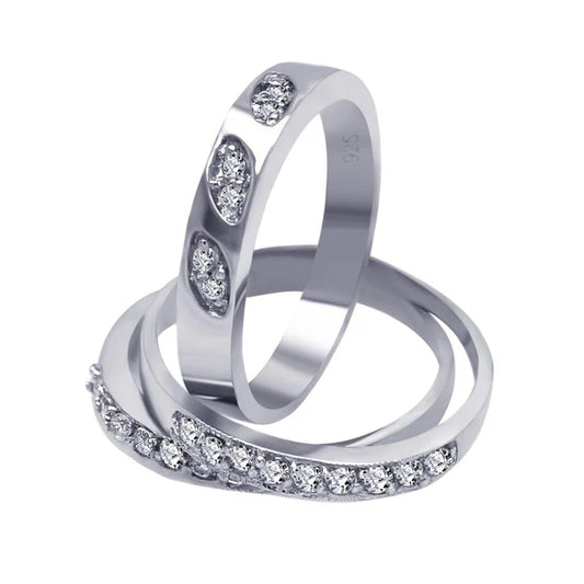 Sterling Silver 925 Clear Pave CZ Ring Set - SSLR013