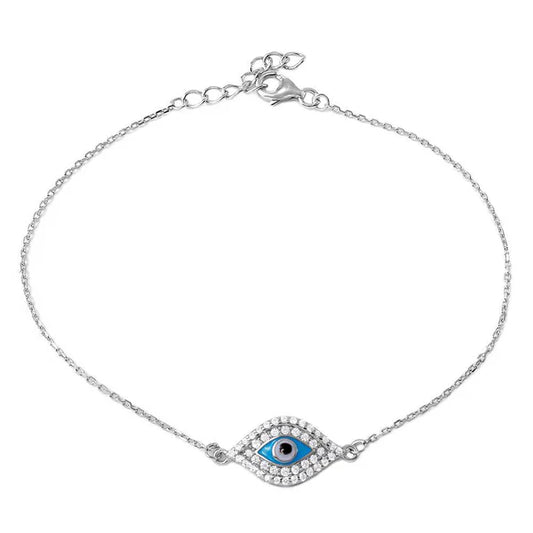 Sterling Silver 925 CZ Evil Eye Chain Bracelet - SSLB029