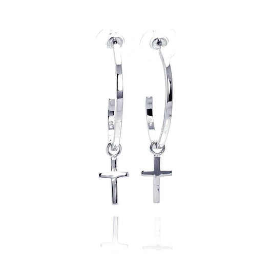 Sterling Silver 925 Cross Clear CZ Hoop Earring - SSLE019
