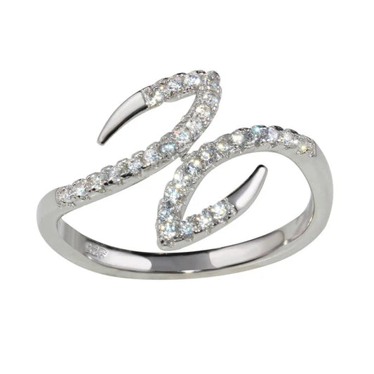 Sterling Silver 925 Open End Hook Ring with CZ - SSLR021