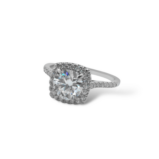 Sterling Silver Moissanite Engagement Ring featuring 1.20ct (7.0mm) Round Brilliant Cut Center Stone with Square Halo