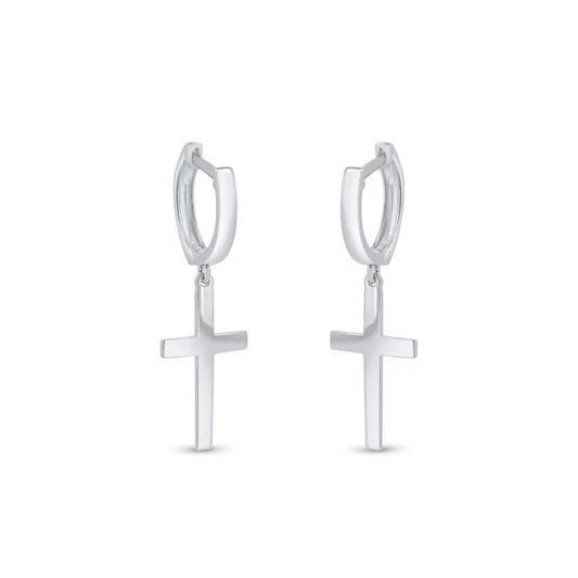 Sterling Silver 925 Rhodium Plated Cross 10mm Huggie Hoop Earrings - SSLE013