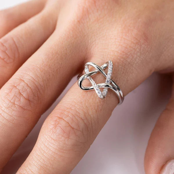 Sterling Silver 925 Intertwined Star with CZ Ring - SSLR129