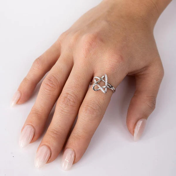 Sterling Silver 925 Intertwined Star with CZ Ring - SSLR129