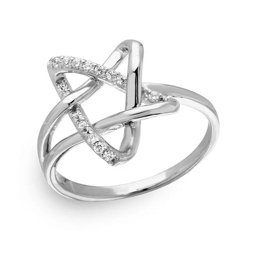 Sterling Silver 925 Intertwined Star with CZ Ring - SSLR129