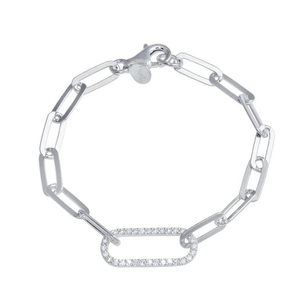 Sterling Silver 925 Paperclip CZ Chain Bracelet - SSLB011