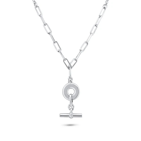 Sterling Silver 925 Paperclip Donut and Bar Pendant Necklace - SSLPN033