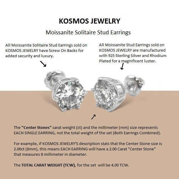 Ασημένια πιστοποιημένα σκουλαρίκια από Moissanite με βίδες