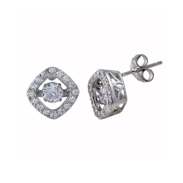 Sterling Silver 925 Square Dancing CZ Stud Earrings - SSLE001
