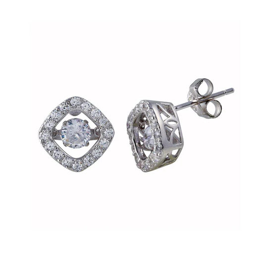 Sterling Silver 925 Square Dancing CZ Stud Earrings - SSLE001