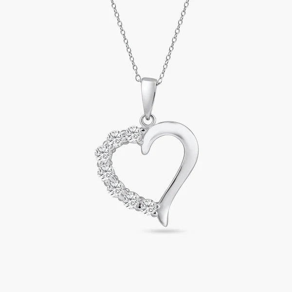 Sterling Silver 925 Open Heart CZ Pendant Necklace - SSLPN018