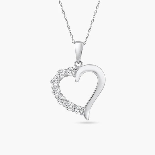 Sterling Silver 925 Open Heart CZ Pendant Necklace - SSLPN018