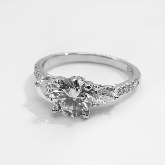 Sterling Silver Moissanite Ring Cluster Style featuring 1.20ct (7.0mm) Round Brilliant Cut Center Stone