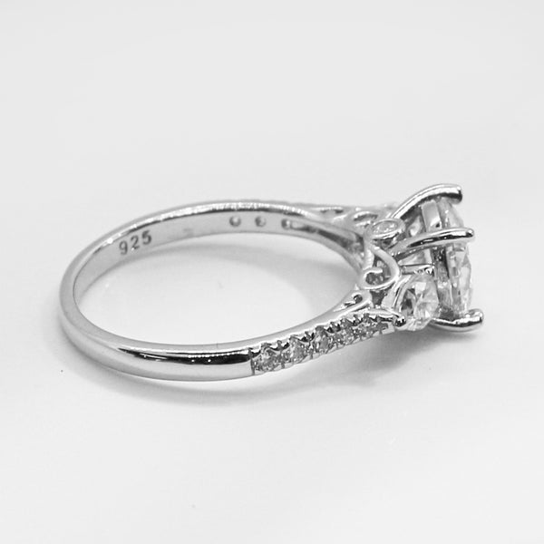 Sterling Silver Moissanite Ring Cluster Style featuring 1.20ct (7.0mm) Round Brilliant Cut Center Stone
