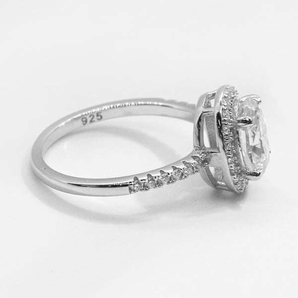 Sterling Silver Moissanite Ring featuring 1.50ct (6mm by 8mm) Oval Cut Center Stone with Oval Halo