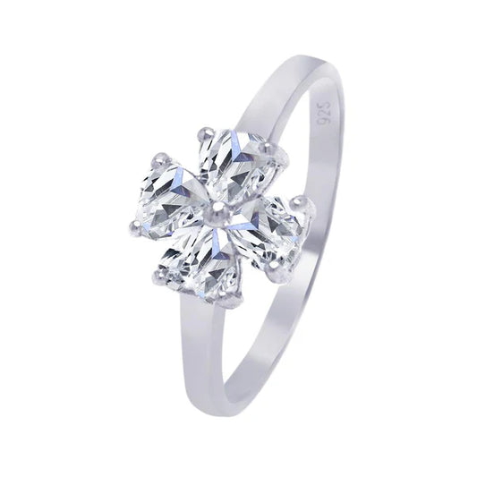 Sterling Silver 925 Clear CZ Cross Clover Ring - SSLR054