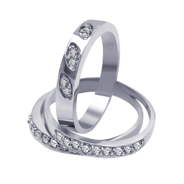 Sterling Silver 925 Clear Pave CZ Ring Set - SSLR013