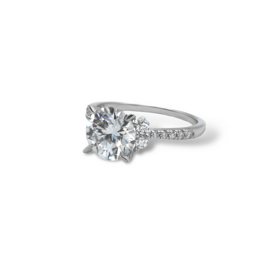 Sterling Silver Moissanite Engagement Ring featuring 2.00ct (8.0MM) Round Brilliant Cut Center Stone