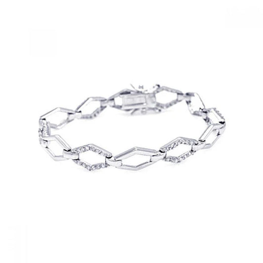 Sterling Silver 925 Open Sharp Marquis CZ Outline Bracelet - SSLB038