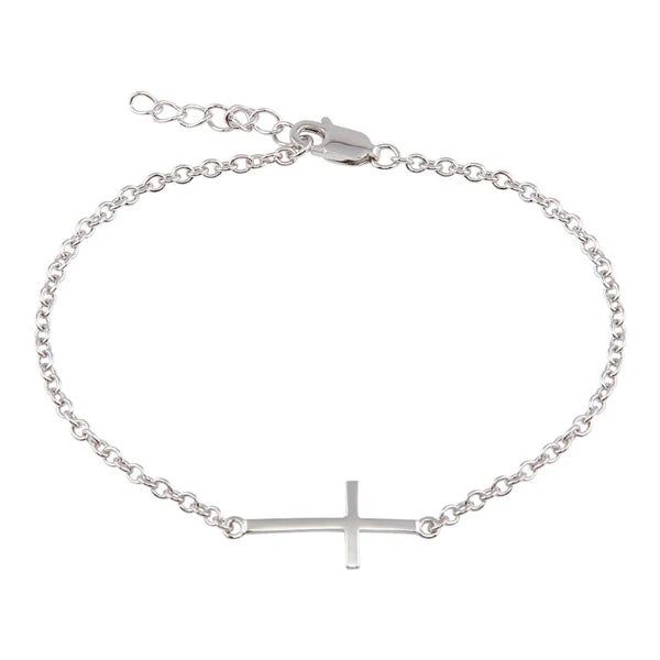 Sterling Silver 925 Sideways Cross Bracelet - SSLB027