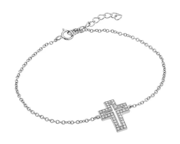 Sterling Silver 925 Clear Open Cross CZ Bracelet - SSLB018