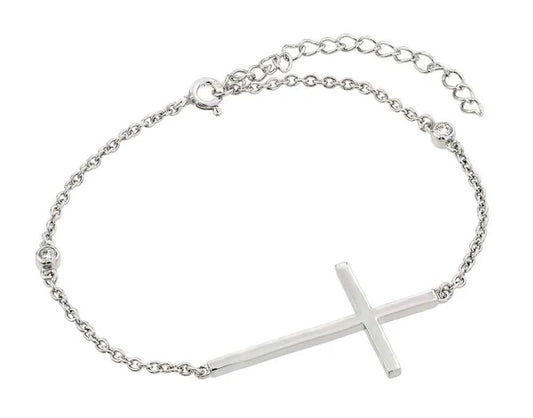 Sterling Silver 925 Sideways Cross Bracelet - SSLB023