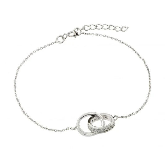 Sterling Silver 925 Double Ring Link CZ Bracelet - SSLB003