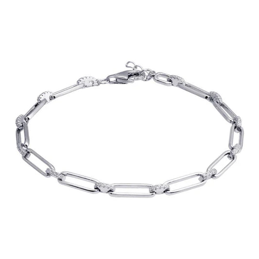 Sterling Silver 925 Rectangle Link CZ Bracelet - SSLB007