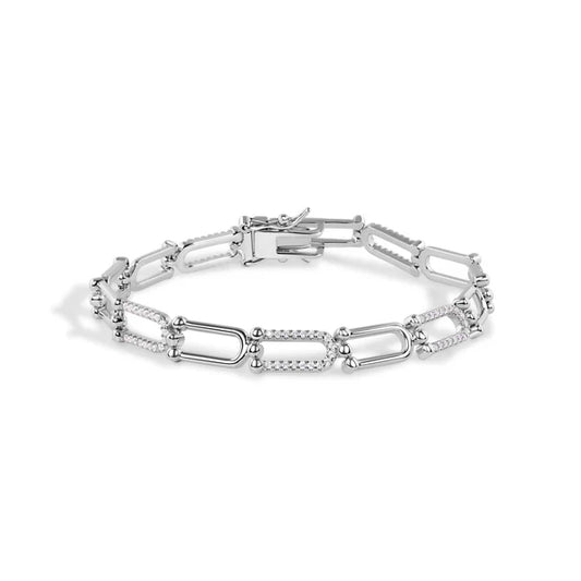 Pulsera de tenis de plata de ley 925 con circonita cúbica transparente y eslabones en forma de U - SSLB015 