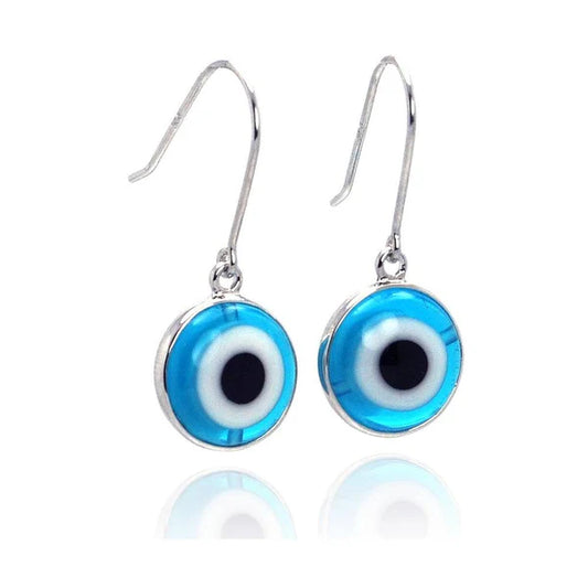 Sterling Silver 925 Round Evil Eye Dangling Hook Earrings - SSLE026