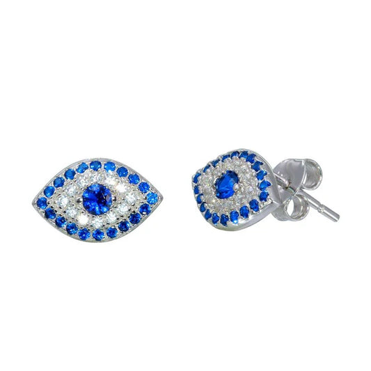 Sterling Silver 925 Evil Eye Stud Earrings with CZ - SSLE006