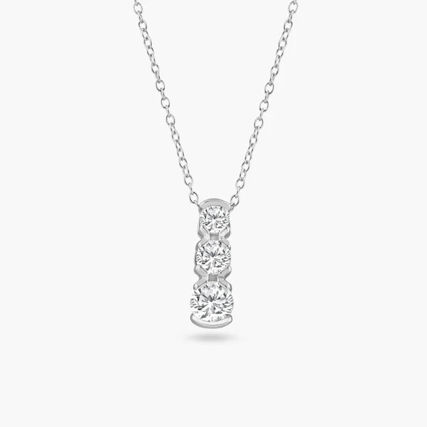 Sterling Silver 925 Three Graduated Clear CZ Pendant Necklace - SSLPN0014