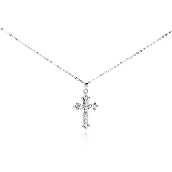 Sterling Silver 925 Clear CZ Cross Pendant Necklace - SSLPN047