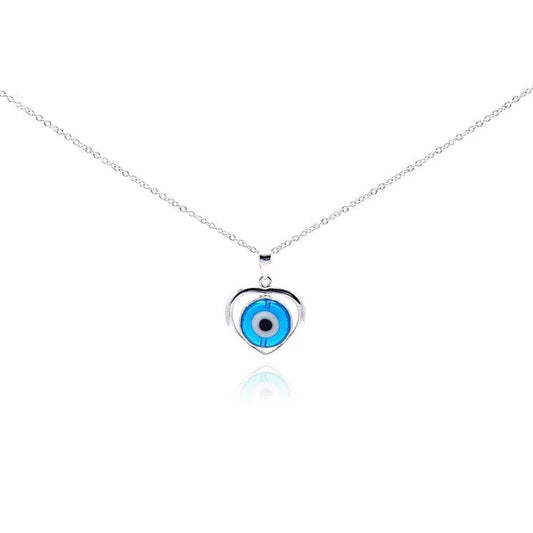 Sterling Silver 925 Open Heart Evil Eye CZ Necklace - SSLPN053