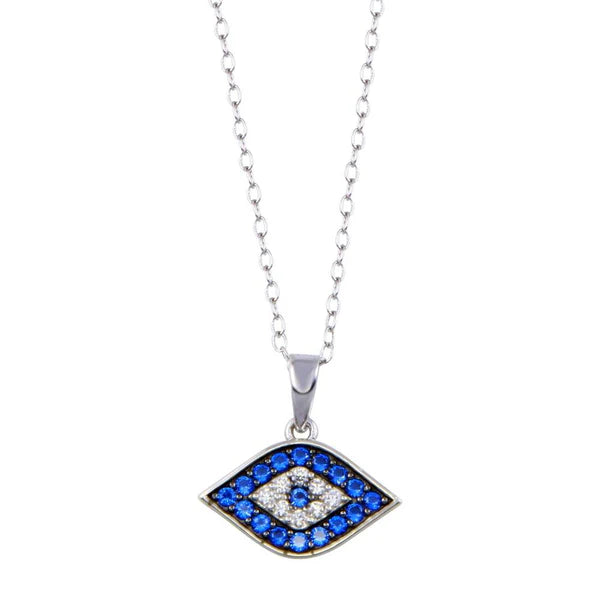 Sterling Silver 925 Evil Eye Blue and Clear CZ Pendant Necklace - SSLPN058