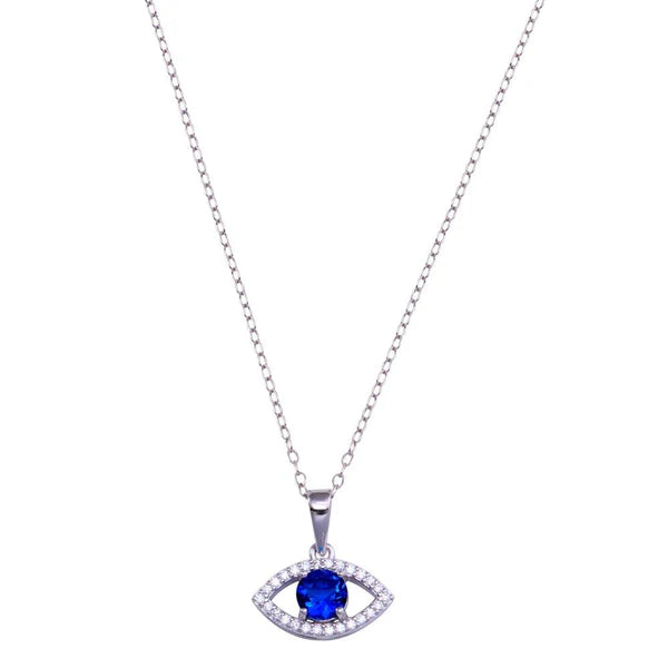 Sterling Silver 925 Evil Eye Blue CZ Necklace - SSLPN057