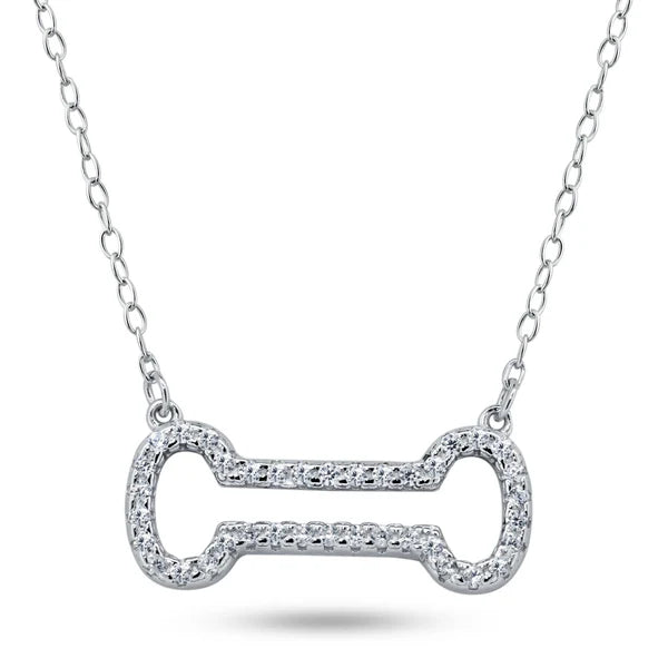 Sterling Silver 925 Open Dog Bone CZ Necklace - SSLPN031