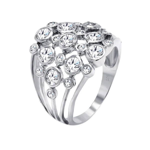 Sterling Silver 925 Multi Shaped Clear CZ Cigar Band Ring - SSLR012