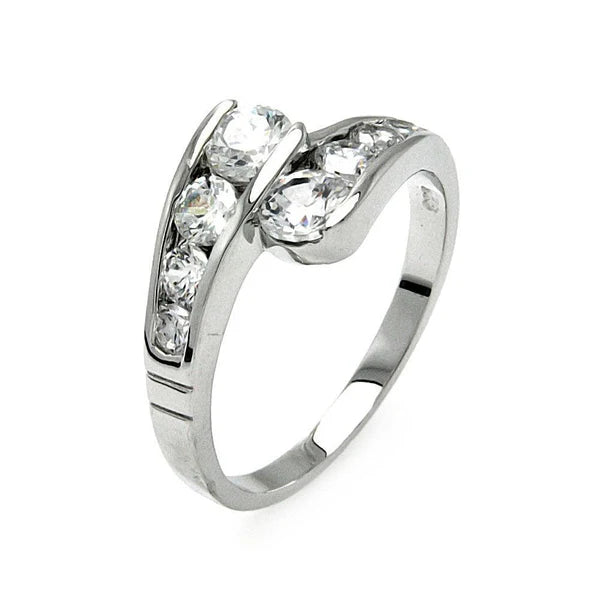 Sterling Silver 925 Clear Channel Set CZ Overlap Ring - SSLR023