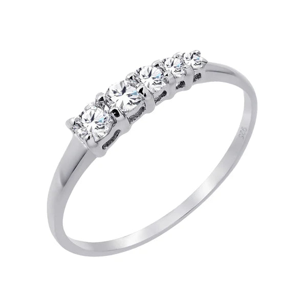 Sterling Silver 925 Five Stone Set Clear CZ Graduating Ring - SSLR024