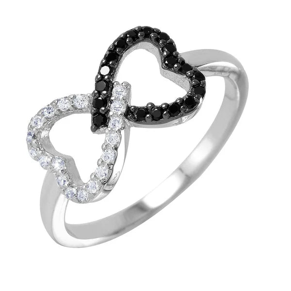 Sterling Silver 925 Black Rhodium Plated Open Twin Heart Ring - SSLR038