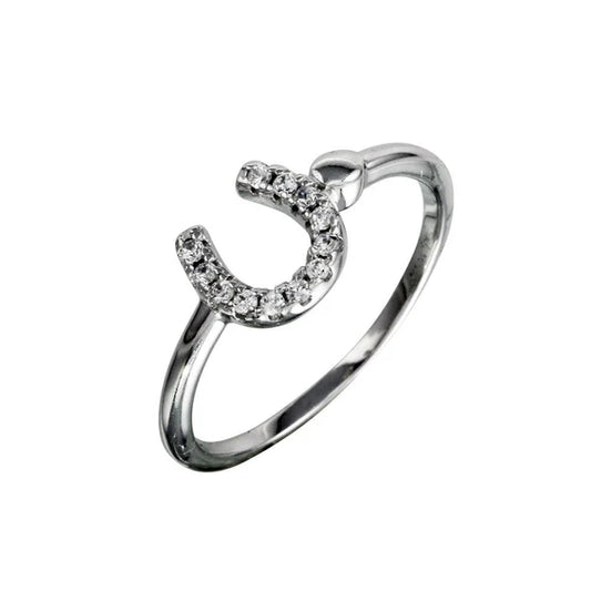 Sterling Silver 925 CZ Encrusted Horseshoe Ring - SSLR063