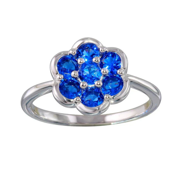 Sterling Silver 925 Blue CZ Flower Ring - SSLR065