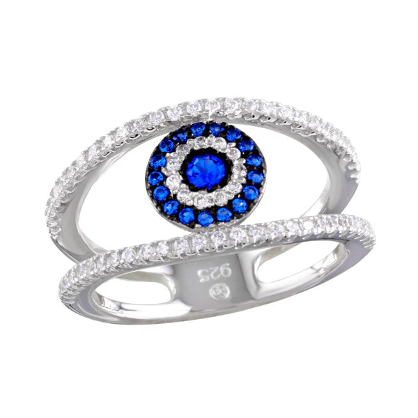 Sterling Silver 925 Evil Eye Ring with CZ - SSLR051