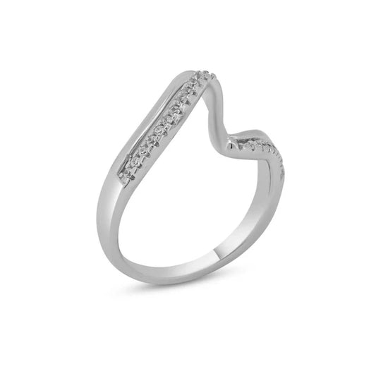 Sterling Silver 925 Double Wave CZ Ring - SSLR032