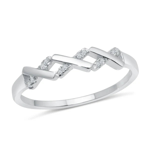 Sterling Silver 925 Zig Zag Pattern with CZ Ring - SSLR066