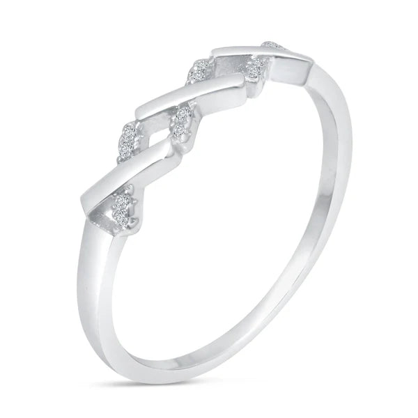 Sterling Silver 925 Zig Zag Pattern with CZ Ring - SSLR066